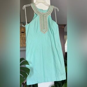 Lilly Pulitzer Waffled Halter Dress- Mint with Gold Embellishment